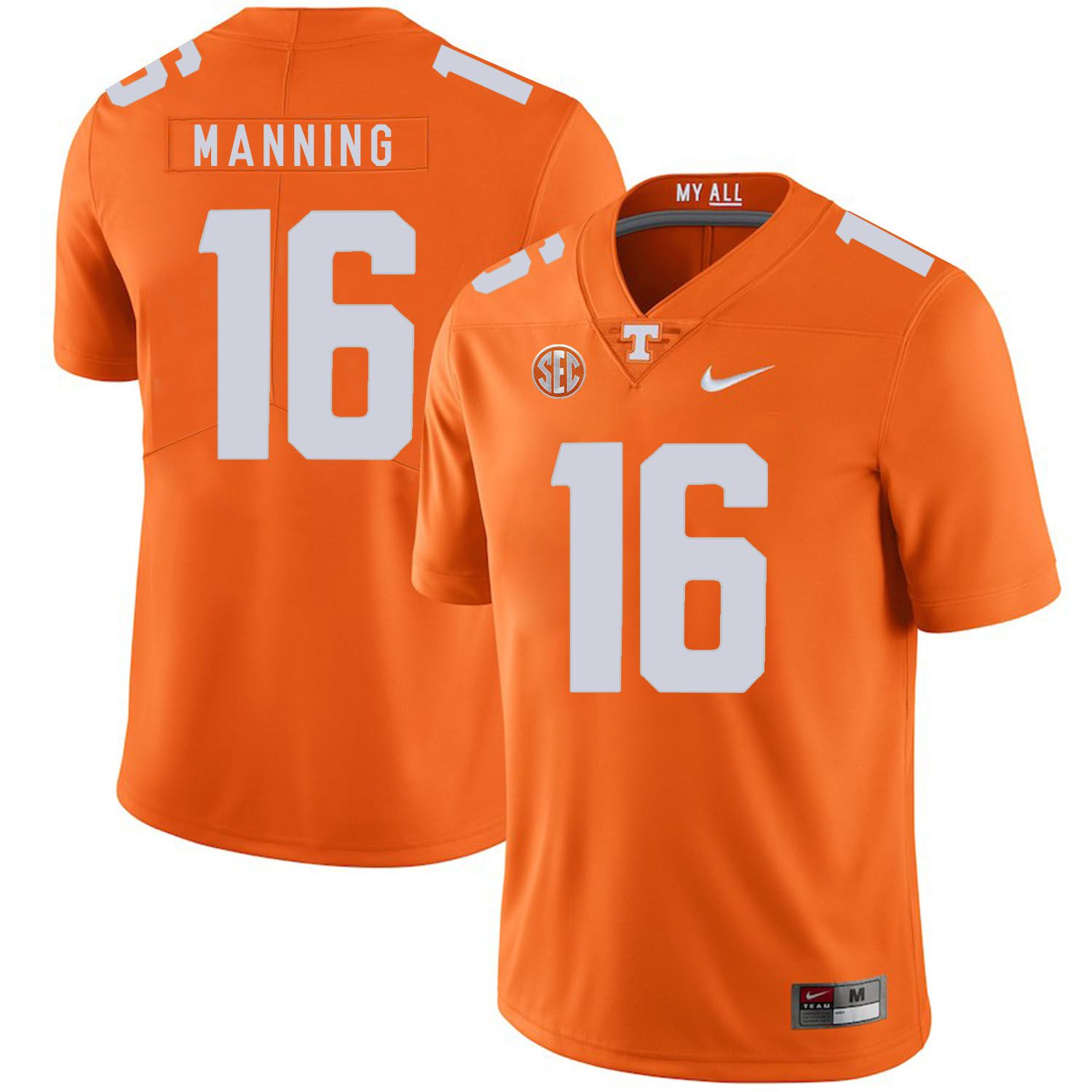 Men Tennessee Volunteers 16 Manning Orange Customized NCAA Jerseys